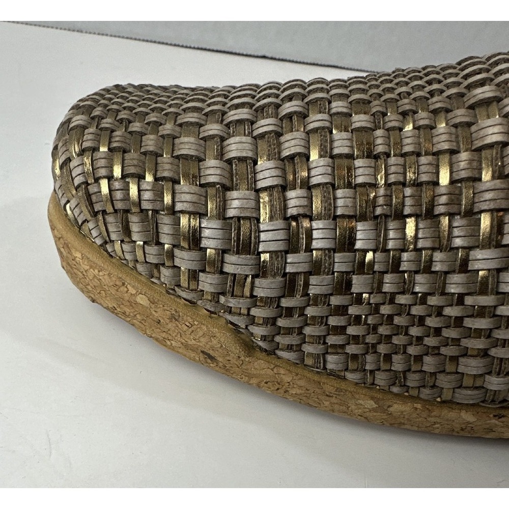 Taos Primavera Woven Leather Tan Bronze Basketweave Clogs Cork Sandals US 8 8.5 - Picture 4 of 13